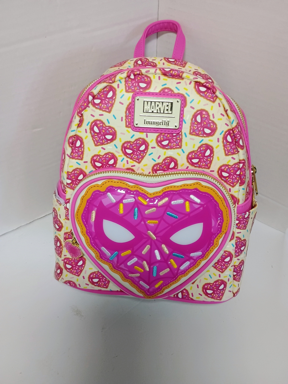 Loungefly Marvel Spider-man Sprinkle Heart Donut Mask Mini Backpack NWT